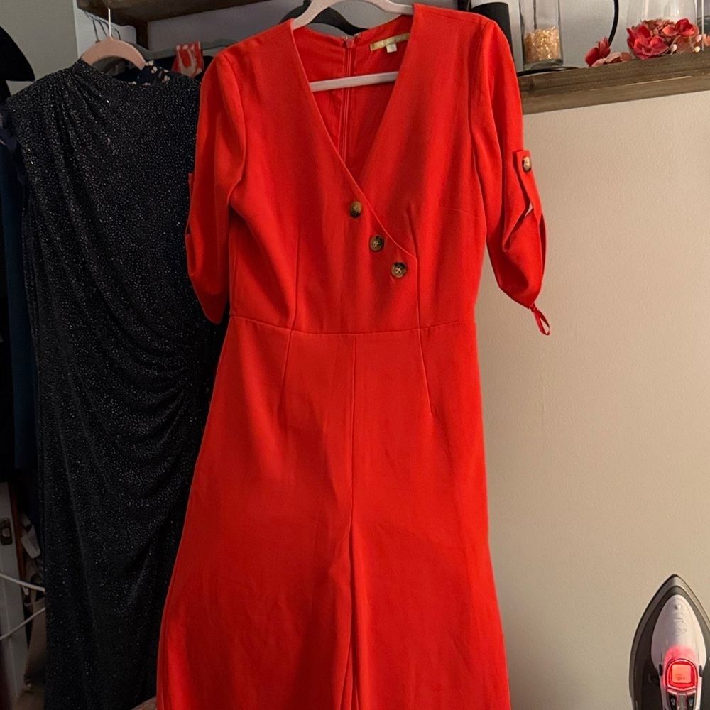 Gianni Bini Vibrant Red Jumpsuit with Button Accents